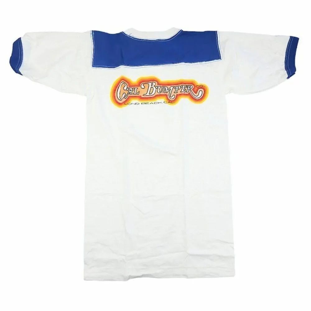 Vintage Cal Bumper T Shirt Mens Size Small Blue 80s Ringer Tee Made In USA NEW